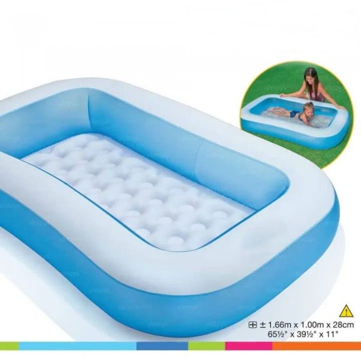 Intex Rectangular Pool Toddler Kids 1.66m x 1.00m x 28cm - For Kids | Portable Inflatable Swimming Pool For Babies |