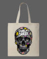 Graffiti Skull Printed Tote Bag– Eco-Friendly Cotton Shoulder Shopping Bag-White, Black. 