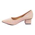 Pink Glittered Block Heel Closed Shoes For Women. 