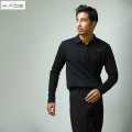 KADE Black Long-Sleeve Textured Polo Shirt For Men. 