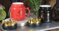 Crowned Black/Red King Queen Printed Couple Ceramic Cup. 