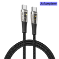 Ashunqiwen PD65W Fast Charge Cable, Type-C to Type-C, 1m, Transparent and Black Braided Data Cable for mobile phone tablet Android charger. 