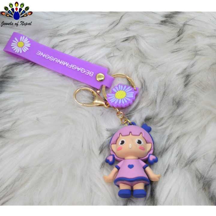 Jewels of Nepal Squid Game Doll Keychain / Keyring/ Key Chain / Key Ring with Strap- Purple