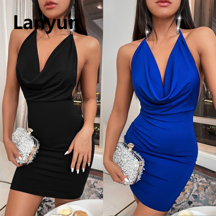 European And American Women's Clothing Sexy Heavy Industry Rhinestone Deep V-neck Mesh Camisole Dress