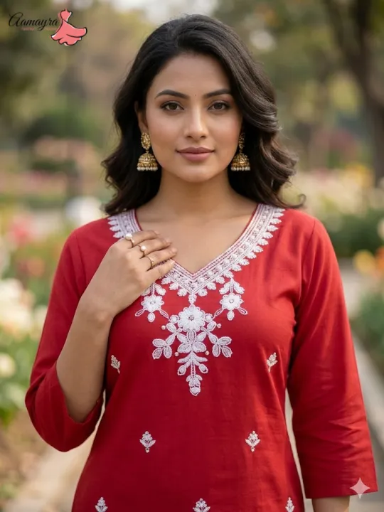 Aamayra%20Fashion%20House%20Red%20Coloured%20Short%20Kurti%20For%20Women%20-%20Image%202