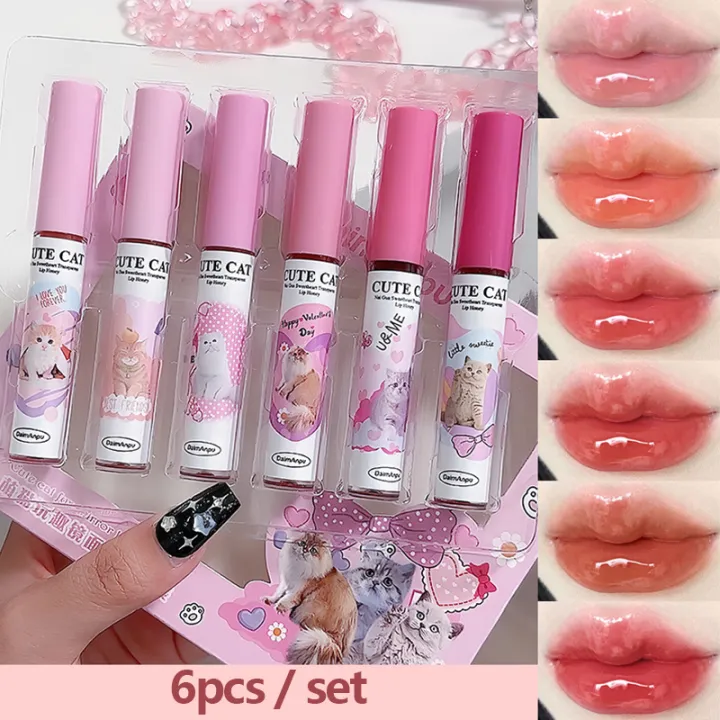 6pcs%20Cute%20Mirror%20Glass%20Lip%20Glaze%20Set%20Water%20Light%20Cat%20Lipstick%20Jelly%20Oil%20Lip%20Gloss%20Korean%20Lip%20Tint%20Watery%20Makeup%20Girl%20Cosmetic%20-%20Image%202