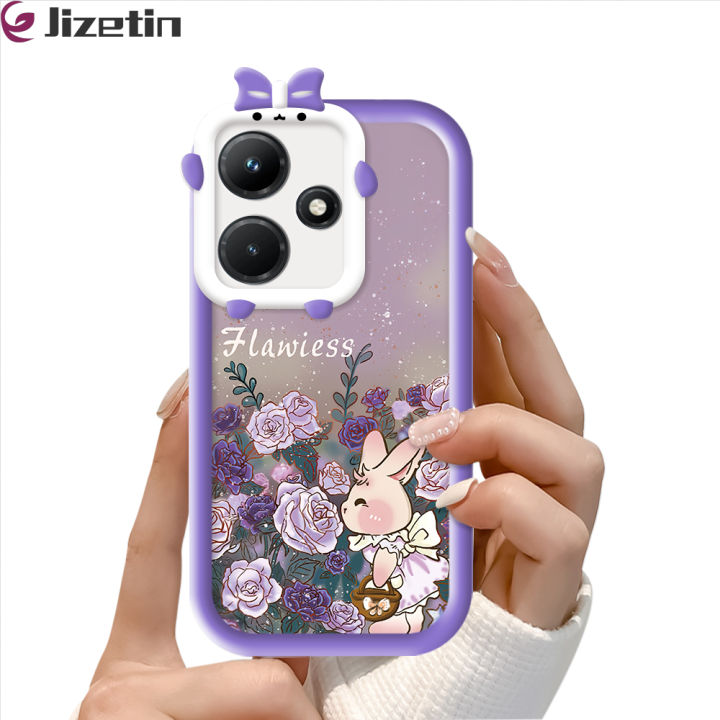 Jizetin for Infinix Hot 30i Back Cover Rose Rabbit Square Camera Soft Rubber Phone Case