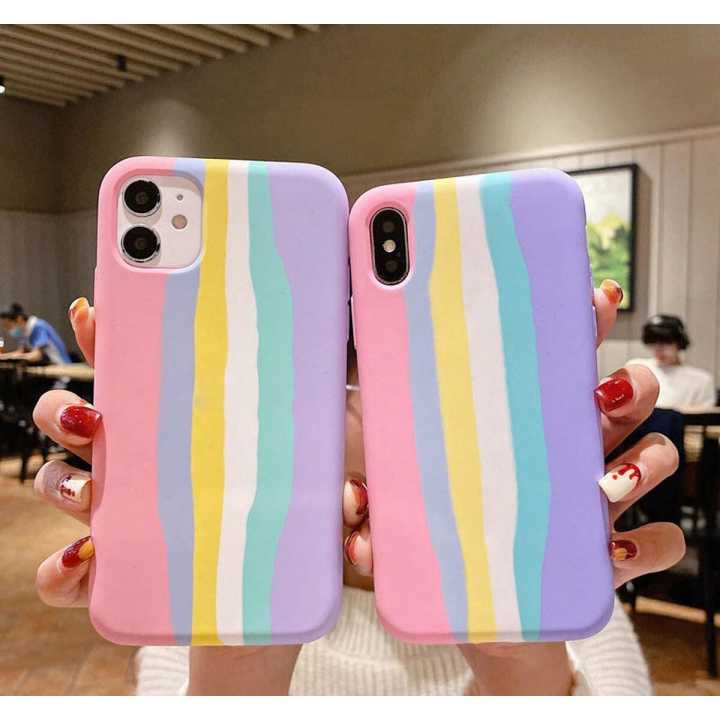 Rainbow Phone Case for iPhone 11 pro max Silicone Color Drew Cute Back Cover Quality Colorful Protect Shell