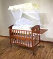 Baby Wooden Cot Bed Crib With Mattress And Mosquito Net & 4 Lockable Wheels. 