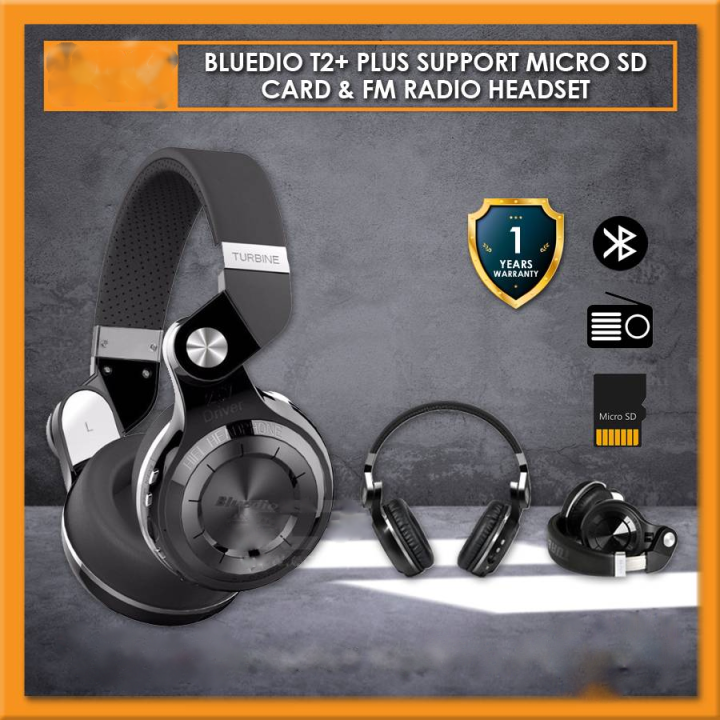 Wireless Headphones headsets Bluedio T2+ Bluetooth 5.0 Stereo Headphone Sd Card Support & FM Radio Headset with Mic High Bass Sounds