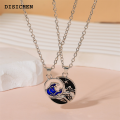 DISICHEN Sales promotion Cute Sun And Moon Pendant Necklace Blue Black Colors Mountain Sea Wave Chain Choker For Lovers Couple Best Friends Party Gift. 