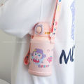 500ml Premium Kids Vacuum Flask with Straw & Shoulder Strap - SUS 316 Stainless Steel Insulated Water Bottle - DIY 3D Cute Stickers & Soft Silicone Sleeve - Keeps Hot/Cold for School & Travel. 