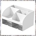 Desk Organiser-Office Organiser with 6 Compartments and 2 Small Drawers, Desk Storage Box for Pen Holders, Remote White Reusable Easy to Use. 