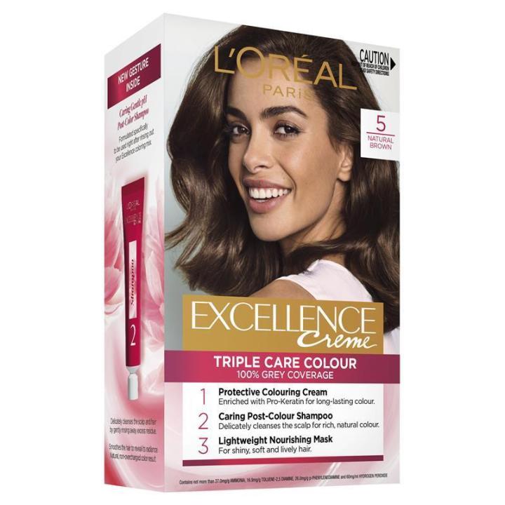 LOreal Paris Excellence Creme Hair Color - 5 Natural Brown/Light Brown (72ml+100g)