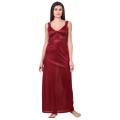 Silk Bridal Nightgown Set with Robe – Maroon Fancy Satin Nighty for Women (Free Size). 