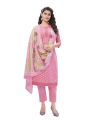 Kurta Suruwal With Shawl Set For Women Printed (Unstitched). 