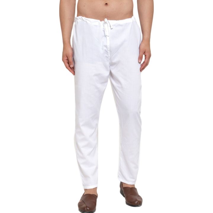 White Cotton Plain Pyjama For Kurta Shirt Night Wear For Men