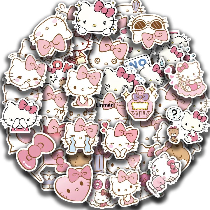 Linman 50PCS Kawaii Hello Kitty Meme Stickers Cute Sanrio Cartoon StFifty percent discount icker for Girls Toy Phone Guitar Water Bottle Graffiti Decals
