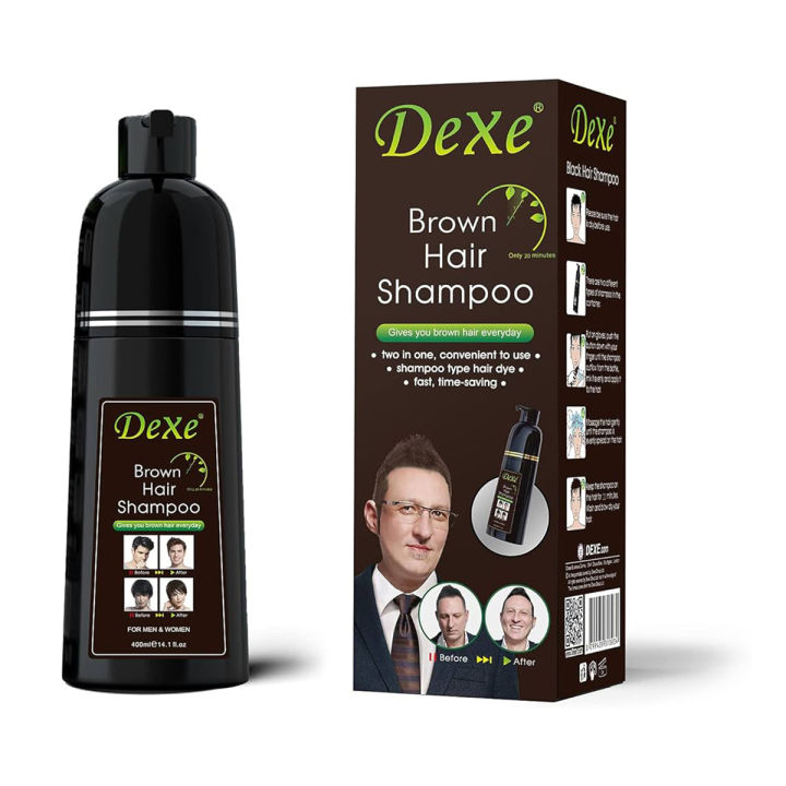 Dexe Brown Hair Shampoo 400 ML - Natural Herbal Formula - Long-Lasting Fast Acting Dye - Easy & Safe to Use