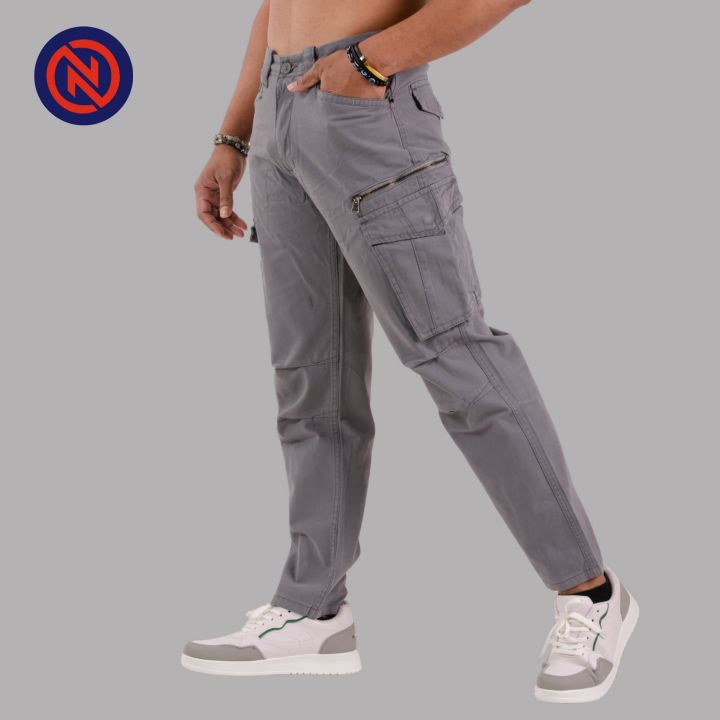 Nepster Dark Grey Solid Premium Cotton Box Zipper Cross Cargo Pant For Men - Fashion | Cargo Pants For Men | Men's Wear |