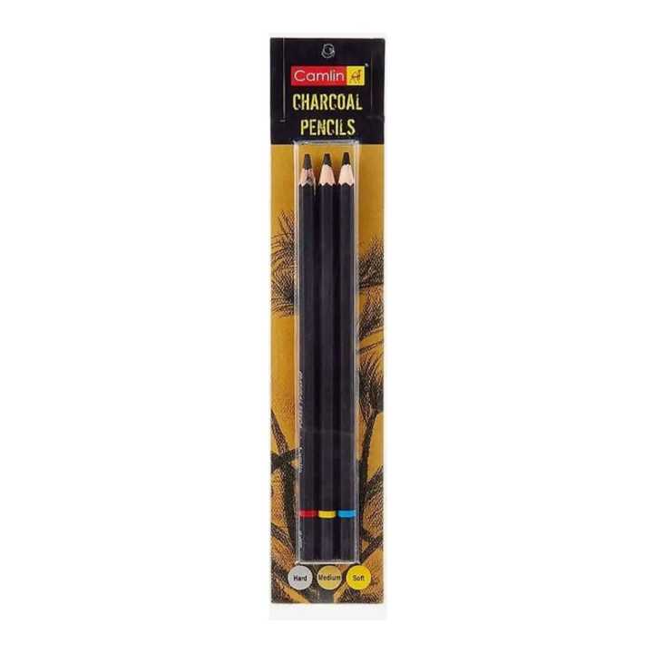 Camlin Charcoal Pencils Set Of 3 (Soft/Medium/Hard)- For Artists' Drawing And Sketching - Sketch Pencils |