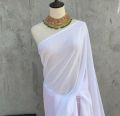 White Chiffon Saree For Women, Sifon Saree Plain, White Saree. 