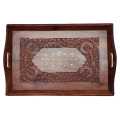 Brass Flower Design Wood Tray 19". 