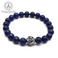 Unisex Lapis Lazuli Stone Wrist Mala With Tibetan Mantra Carved Bead/ Bracelet. 