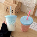 Bowtie Plastic Straw Cup Bow Large Capacity Portable Home Travel Milk Tea Cup Bowknot Cold Drink Coffee Cup Water Cup XINYAN. 