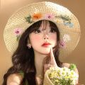 Casual Colorful Flower Straw Hat Boho Wide Brim Women's Sun Hats Lightweight Foldable Weave Hat Travel. 
