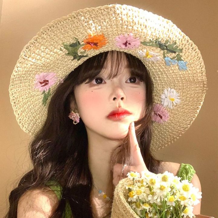 Casual%20Colorful%20Flower%20Straw%20Hat%20Boho%20Wide%20Brim%20Women's%20Sun%20Hats%20Lightweight%20Foldable%20Weave%20Hat%20Travel%20-%20Image%208