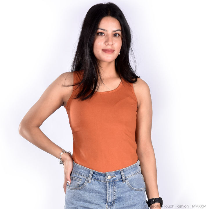 Creative Touch Fashion Orange Basic Essential Sleeveless Sando For Women WTP6882