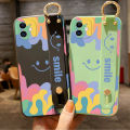 Hontinga for Infinix Note 12 Pro 5G Back Cover Wrist Strap Cartoon Smile Printed Square Liquid Silicone Phone Case. 