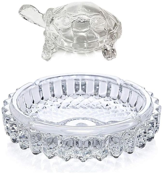 Crystal Tortoise with Plate for Good Luck
