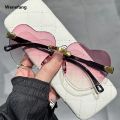 Wenefang Rimless Heart-Shaped Sunglasses Designer UV Protection Fashion Rimless Sun Glasses UV400 Gradient Lens Love Heart Shades for Women Men Beachwear Casual Accessories Summer Fashion. 