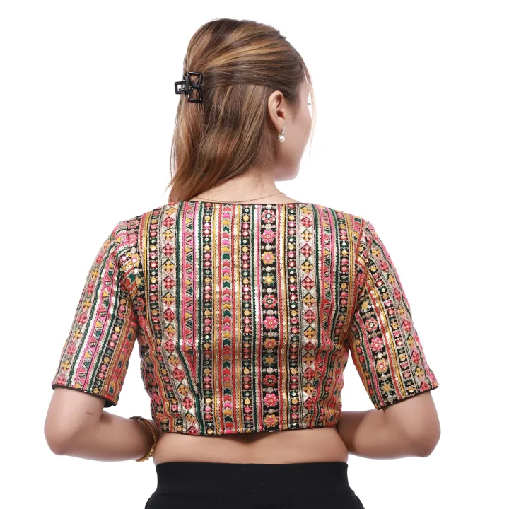 Multicolor%20V-%20Neck%20Quarter%20Sleeve%20Floral%20Embroidred%20Back%20Zippered%20Design%20Readymade%20Blouse%20For%20Women%20-%20Image%204