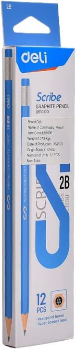 Deli Scribe 2B Wooden Pencil With Eraser Set Of 12 Pcs U51000 | Daraz ...