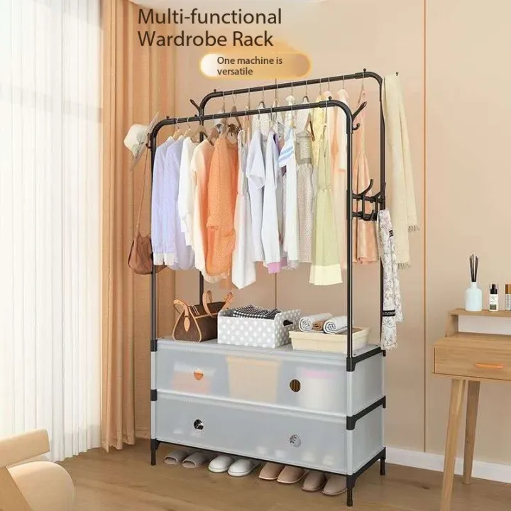 Double Layer Cloth Rack Double Layer Clothes Rack with Shoe Storage Cabinet | Daraz.com.np