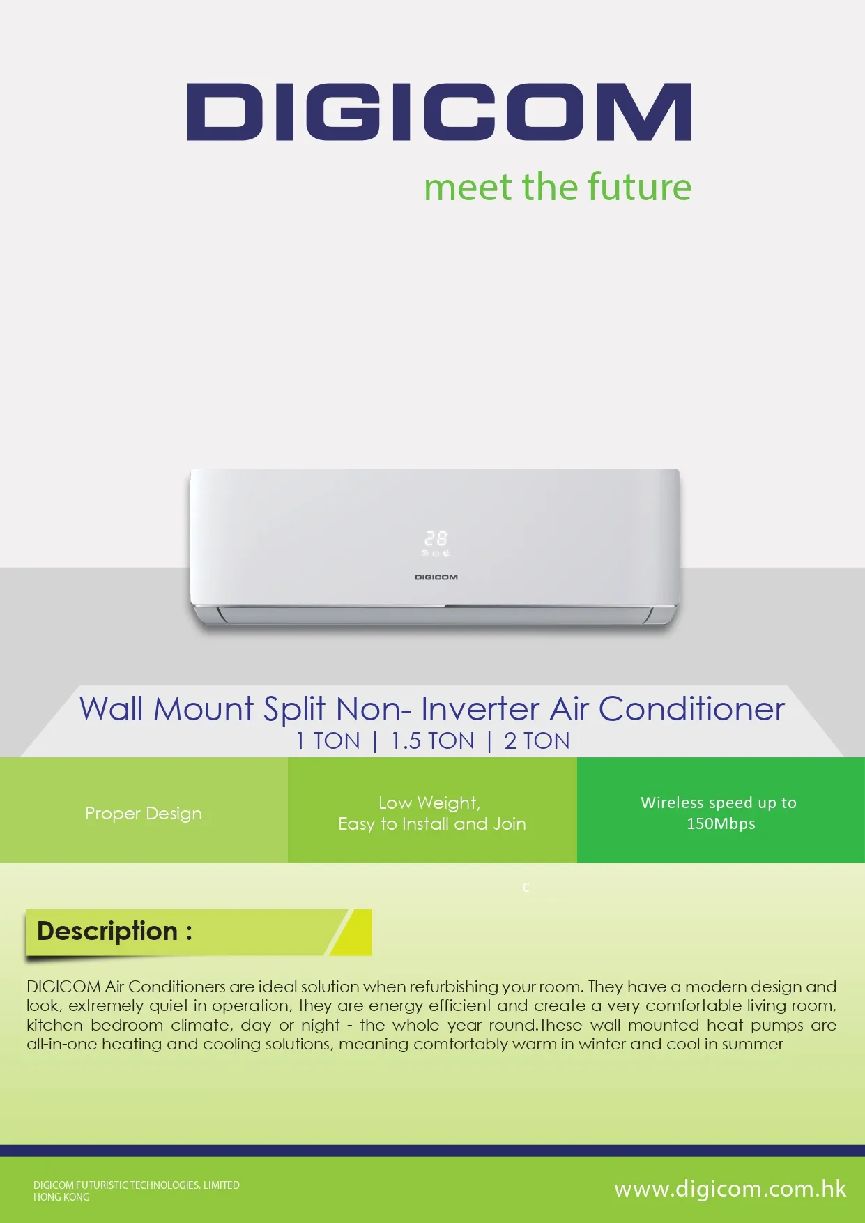 DIGICOM Wall Mount Split Non Inverter 1 Ton Air Conditioner - DIGICOM ...