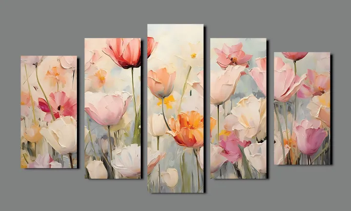 5-Piece%20Canvas%20Wall%20Art%20Set%20%E2%80%93%20Abstract%20Textured%20Floral%20Tulips%20&%20Poppies%20Print%20-%20Image%202
