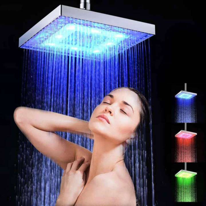 LED Rain High Pressure Shower Head Water Save Automatically Color ...