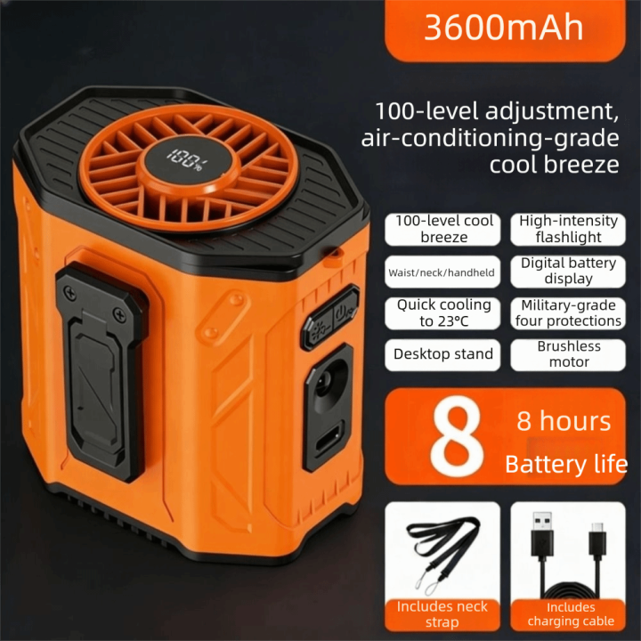 Mini Rechargeable Waist Clip Fan Strong Cooling 100 Gears Wearable Belt Fan Long Battery High-Speed Hanging Neck Fan Indoor Home