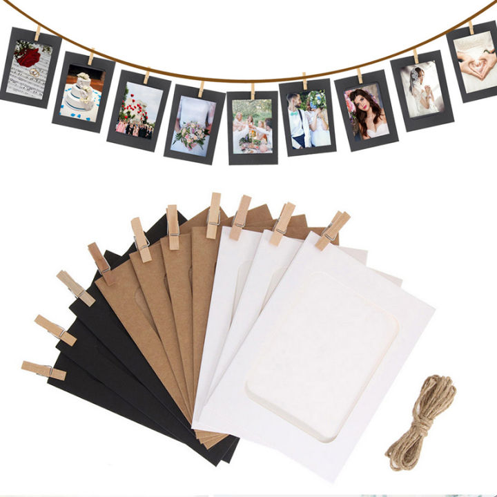 10 Pcs Paper Frame With Clips Diy Kraft Paper Picture Frame Hanging Wall Photo Album 2M Rope Home Decoration Craft