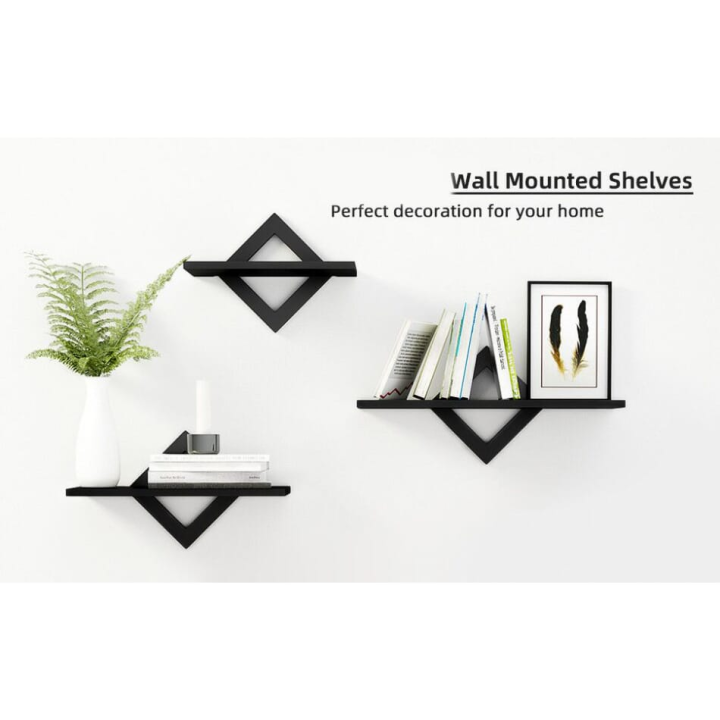 AEROMAX%203%20pc%20Beautiful%20Wall%20Home%20D%C3%A9cor%20Diamond%20Shelf%20Multi%20Rack%20In%20Black%20-%20Image%202