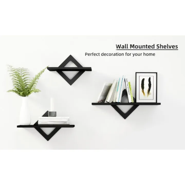AEROMAX%203%20pc%20Beautiful%20Wall%20Home%20D%C3%A9cor%20Diamond%20Shelf%20Multi%20Rack%20In%20Black%20-%20Image%202