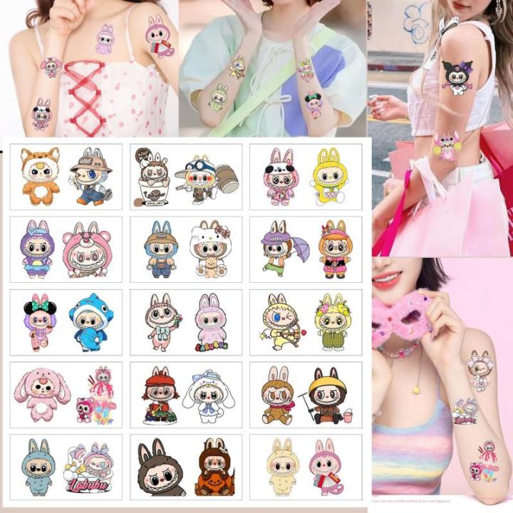 30 Sheets/set Cartoon Labubu Series Temporary Tattoo Stickers Cute Children Waterproof Tattoo For Kids Funny Birthday Gift Mystic