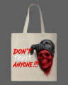 "Don't Trust Anyone" Skull Graphic Printed Tote Bag– Eco-Friendly Cotton Shoulder Shopping Bag-White, Black. 