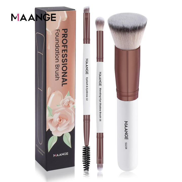 MAANGE 3pcs Essential Travel Makeup Brush Flat Foundation, Eyeshadow, Eyebrow Brush MAG51645