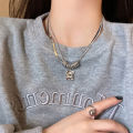 Pebbles Nepal Silver Colored Retro Double Layer Zircon Korean Style Pendant Necklace for Women. 