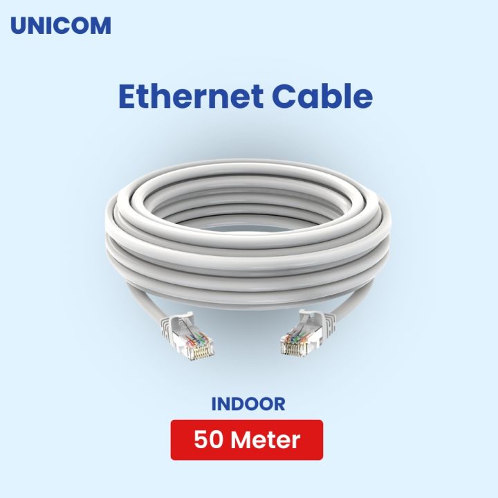 50 Meter UNICOM Cat 6 Ethernet Cable Male to Male LAN Network Patch Cord High Speed Data Transfer Lan Internet Extension Connector Grey PVC Jacket Indoor 4 Pair 0.47CCA 0.56MM
